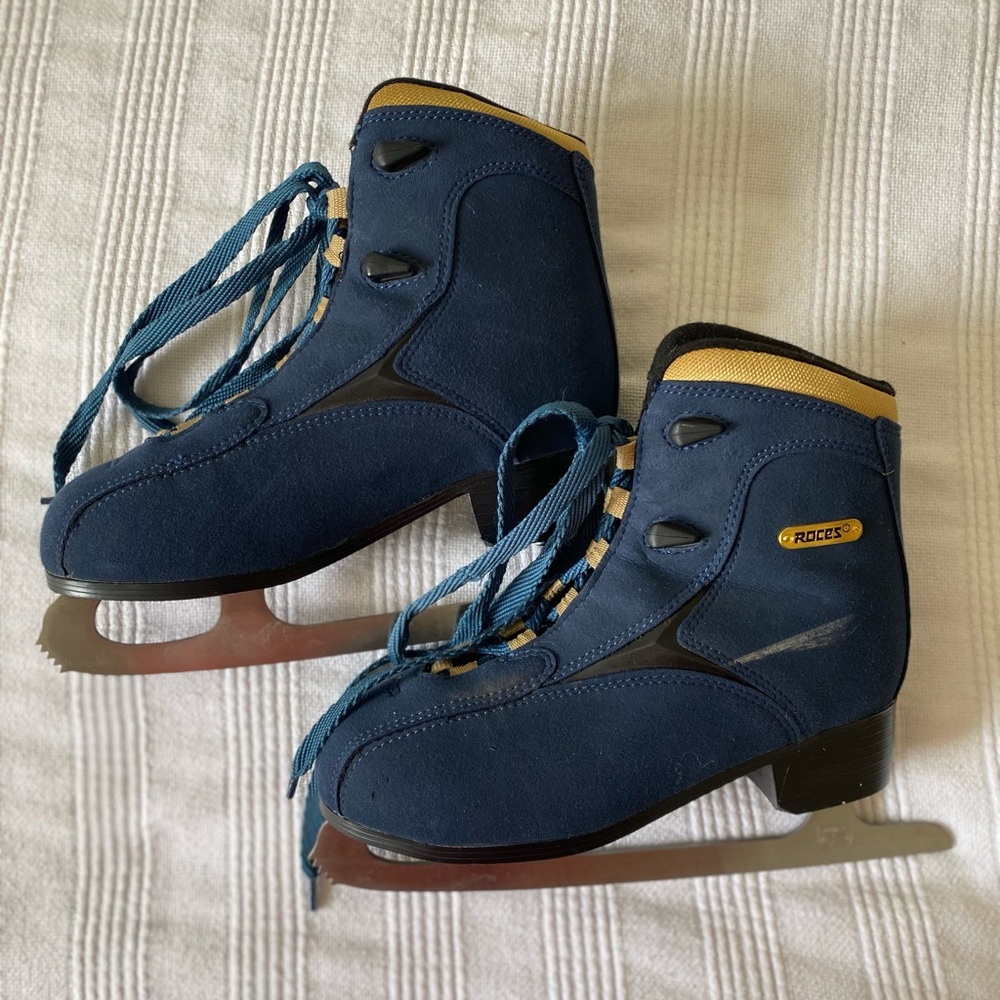 Roces Blue Ice Skates with Yellow Accents